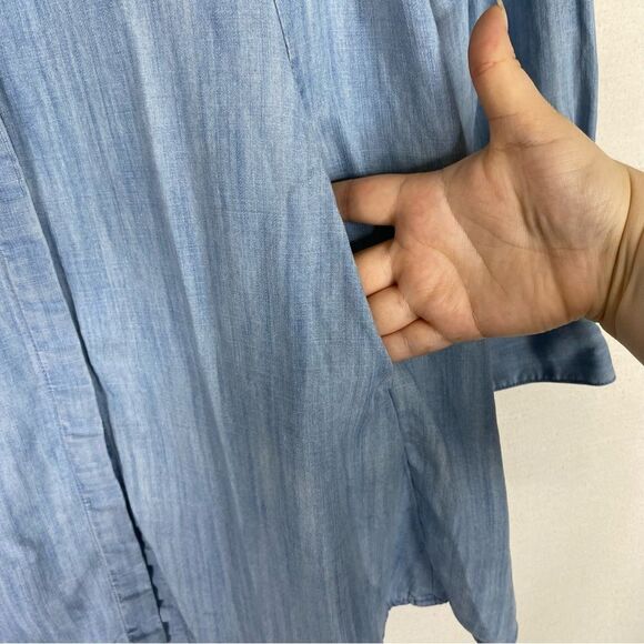 Foxcroft Dress Women’s Blue Chambray Button Down Shirt Pockets 100% Tencel 8 - Picture 6 of 11